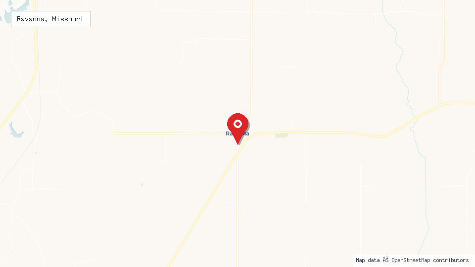 Street map of Ravanna, Missouri with location pin