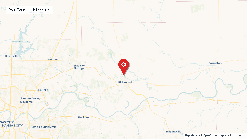 Street map of Ray County, Missouri with location pin