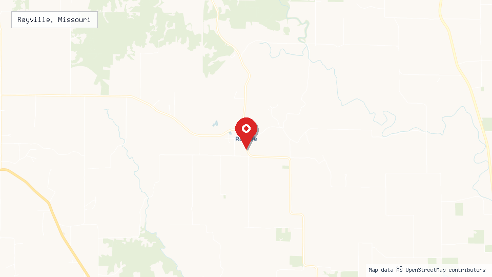 Street map of Rayville, Missouri with location pin