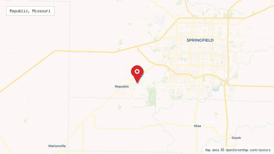 Street map of Republic, Missouri with location pin