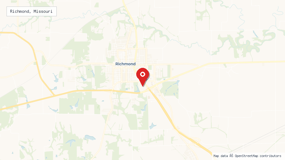 Street map of Richmond, Missouri with location pin