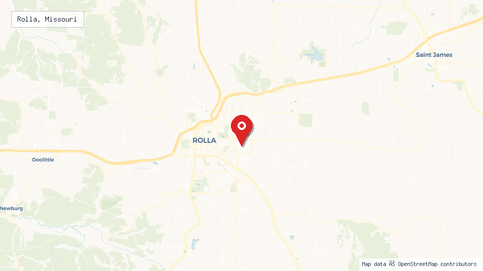 Street map of Rolla, Missouri with location pin