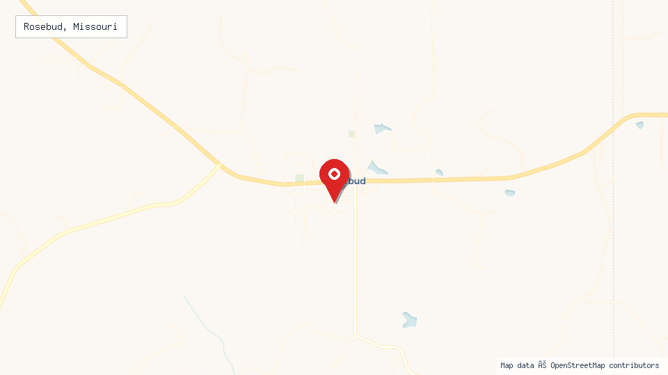 Street map of Rosebud, Missouri with location pin