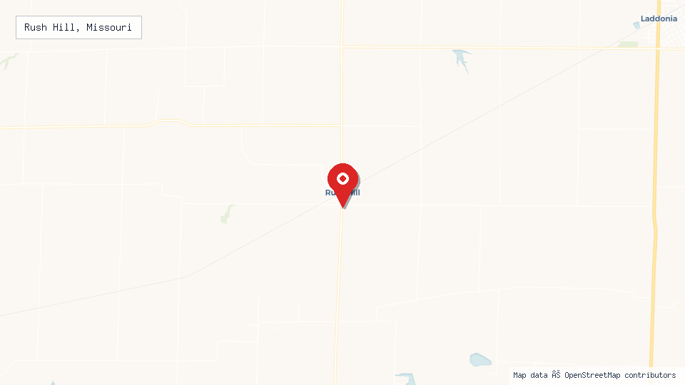 Street map of Rush Hill, Missouri with location pin