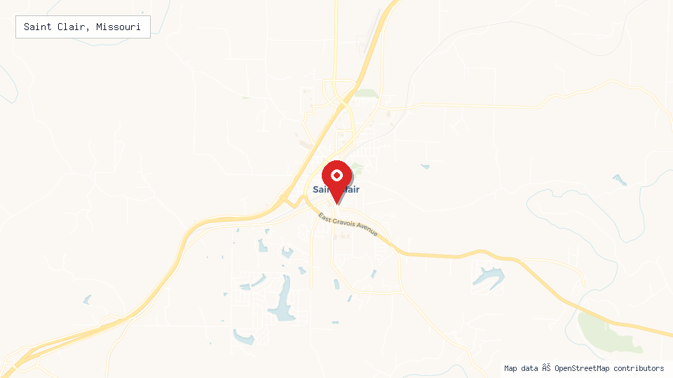 Street map of Saint Clair, Missouri with location pin