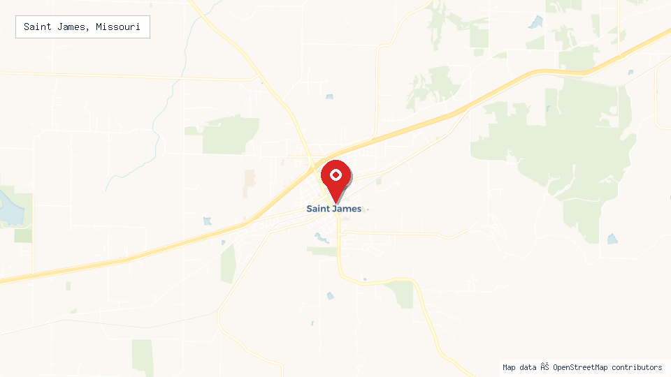 Street map of Saint James, Missouri with location pin