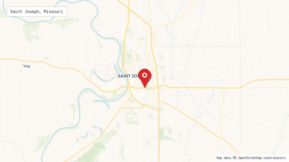 Street map of Saint Joseph, Missouri with location pin