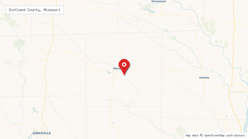 Street map of Scotland County, Missouri with location pin