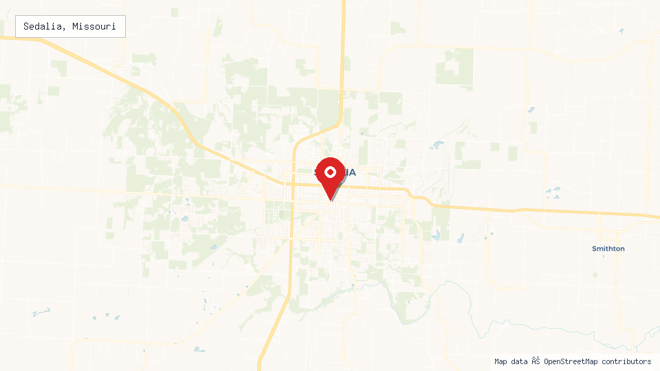 Street map of Sedalia, Missouri with location pin