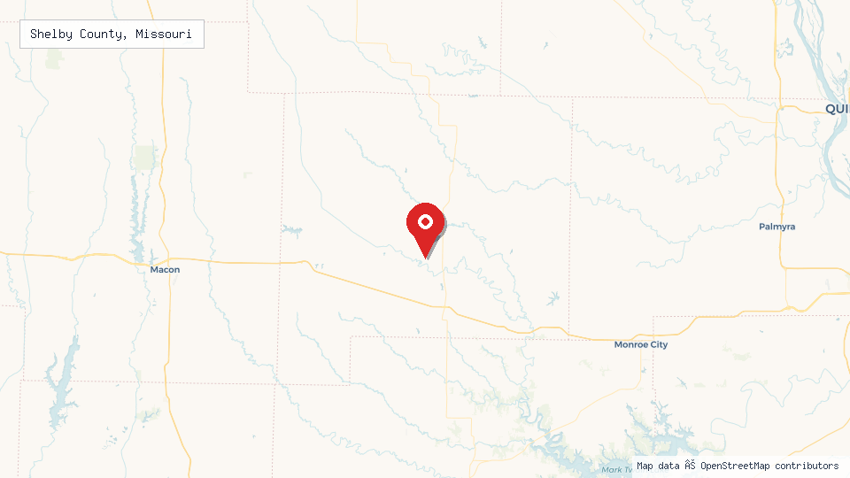 Street map of Shelby County, Missouri with location pin