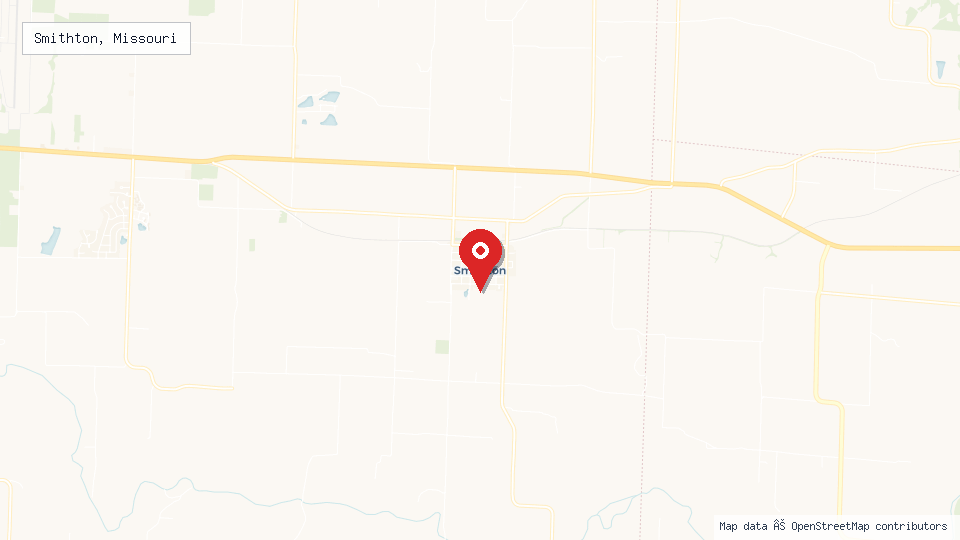Street map of Smithton, Missouri with location pin