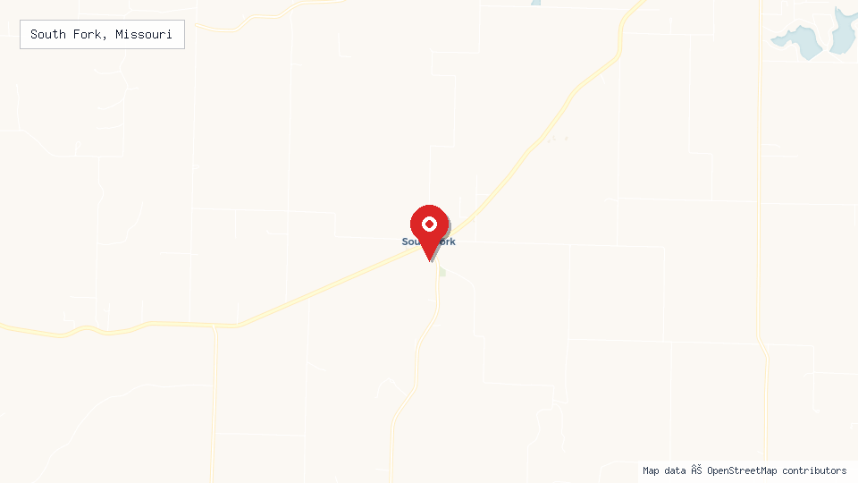 Street map of South Fork, Missouri with location pin