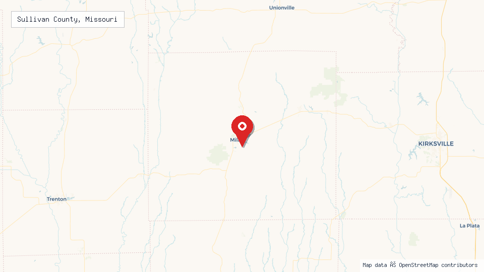 Street map of Sullivan County, Missouri with location pin