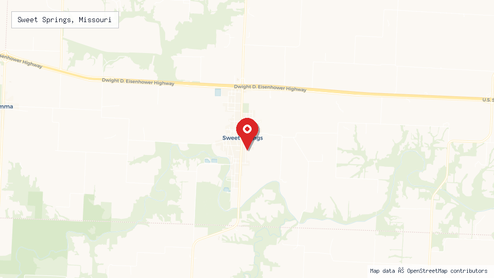 Street map of Sweet Springs, Missouri with location pin