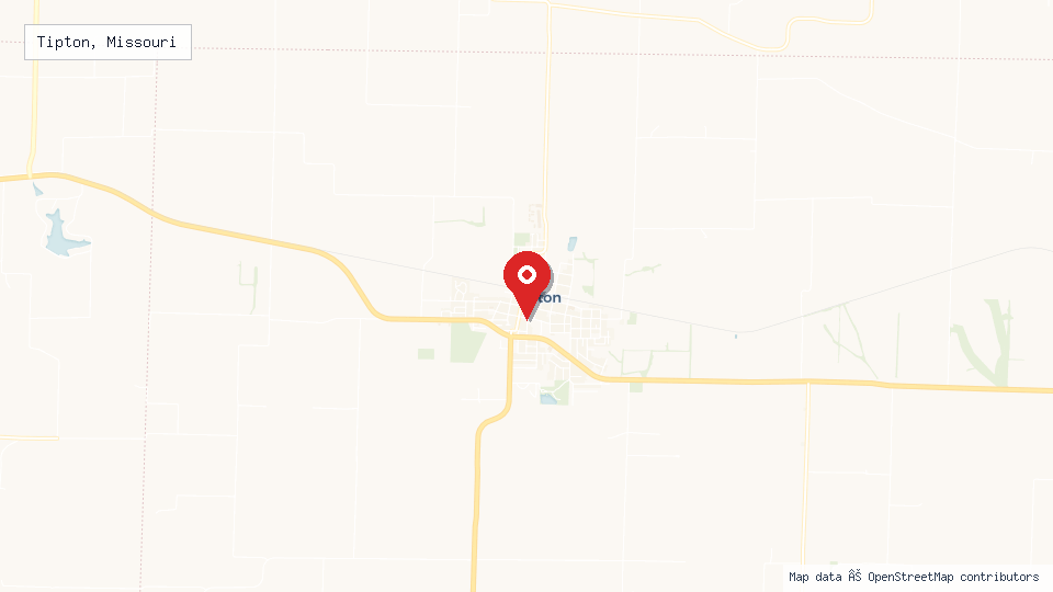 Street map of Tipton, Missouri with location pin