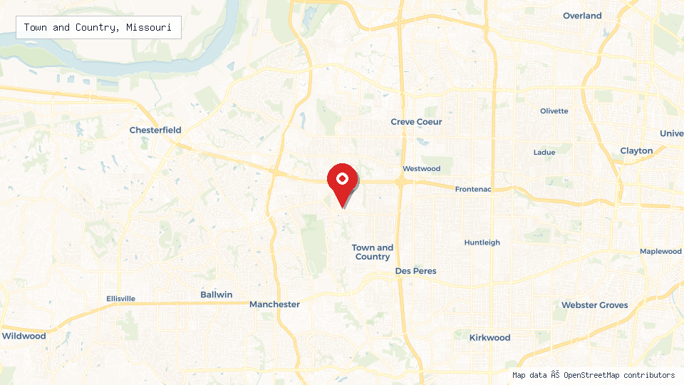 Street map of Town and Country, Missouri with location pin