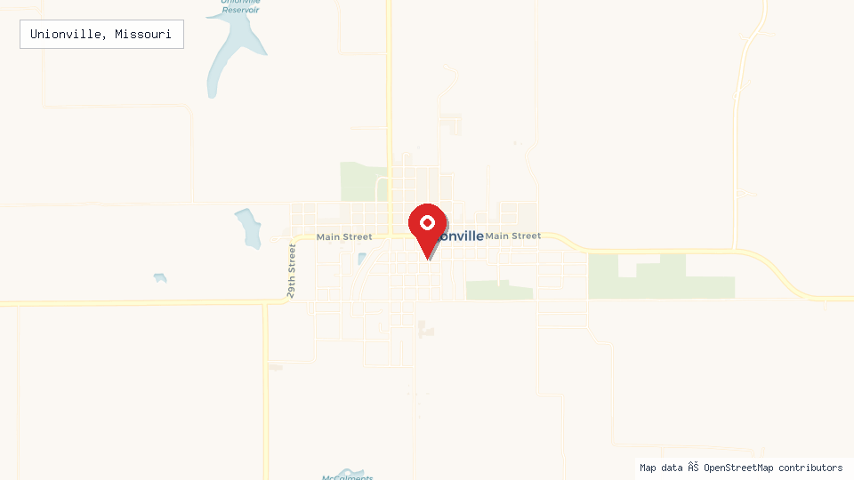 Street map of Unionville, Missouri with location pin