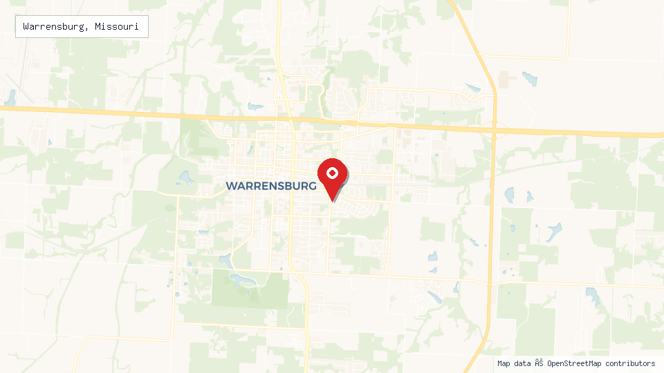 Street map of Warrensburg, Missouri with location pin
