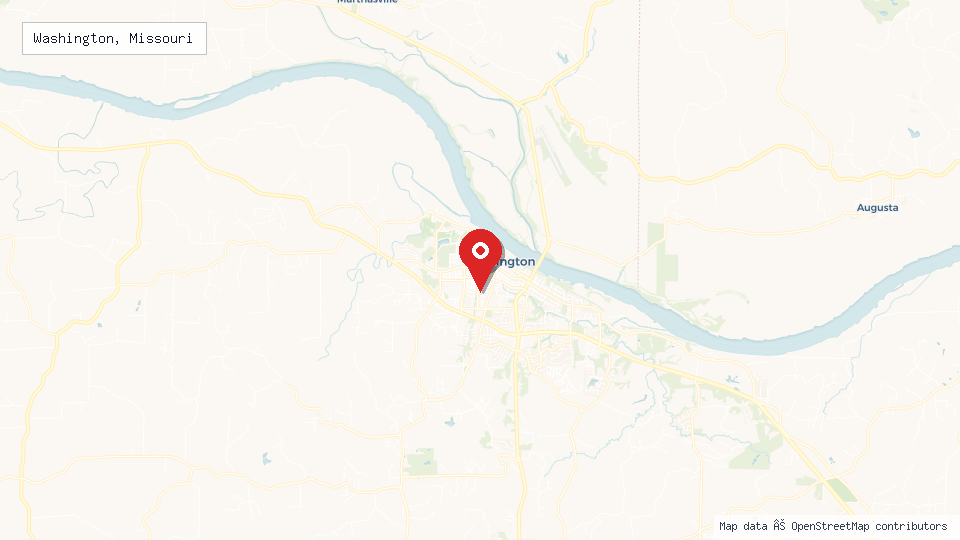 Street map of Washington, Missouri with location pin