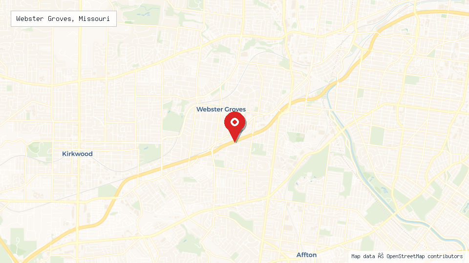 Street map of Webster Groves, Missouri with location pin