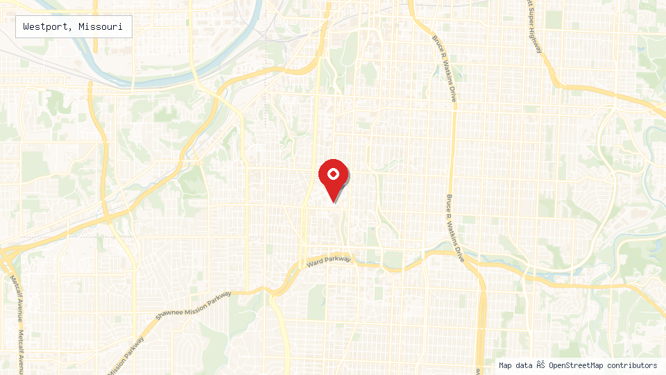 Street map of Westport, Missouri with location pin