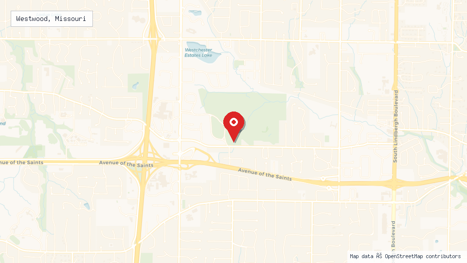 Street map of Westwood, Missouri with location pin