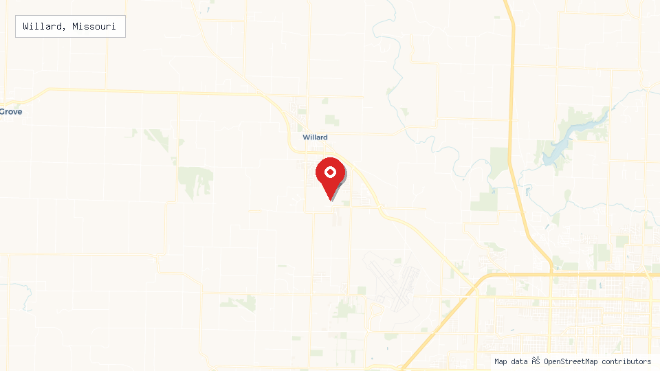 Street map of Willard, Missouri with location pin