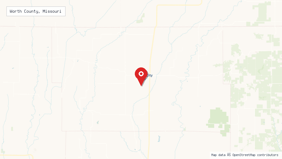 Street map of Worth County, Missouri with location pin