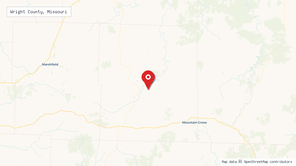 Street map of Wright County, Missouri with location pin