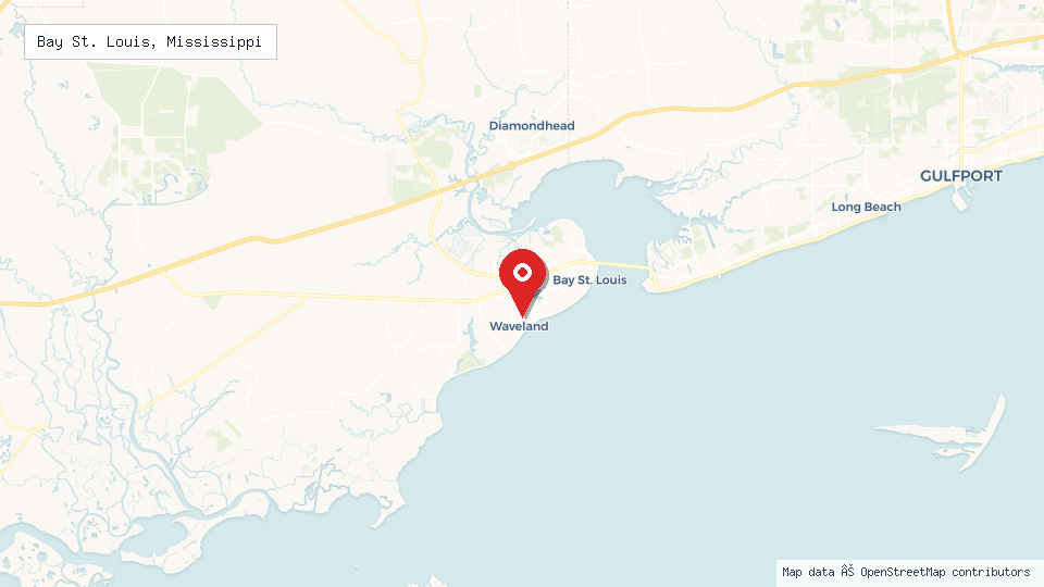 Street map of Bay St. Louis, Mississippi with location pin