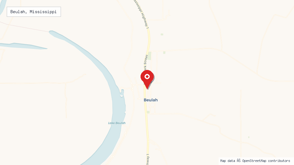 Street map of Beulah, Mississippi with location pin