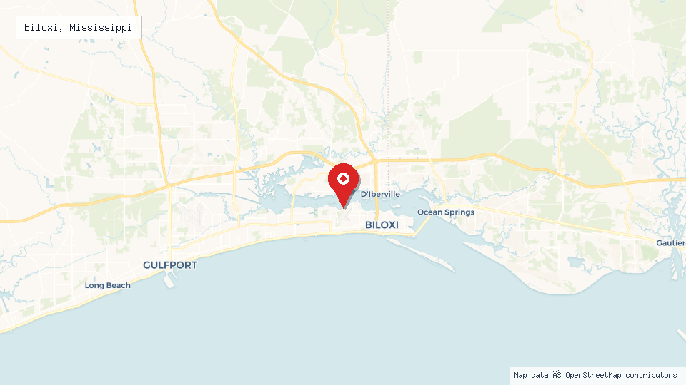 Street map of Biloxi, Mississippi with location pin