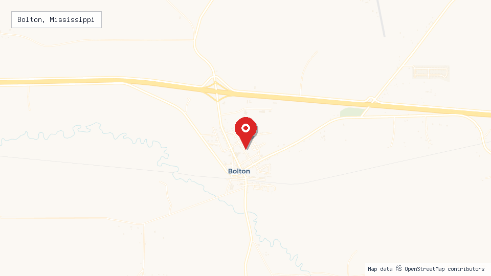 Street map of Bolton, Mississippi with location pin