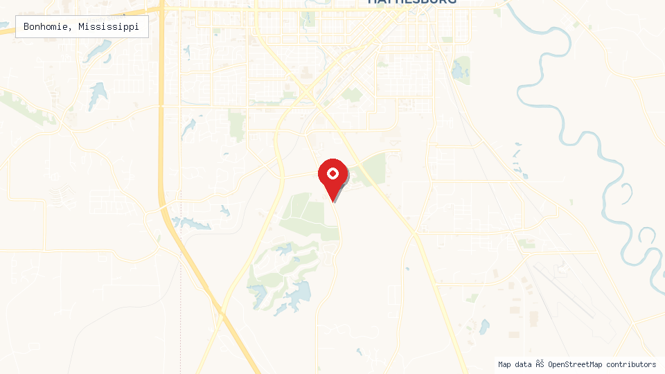 Street map of Bonhomie, Mississippi with location pin