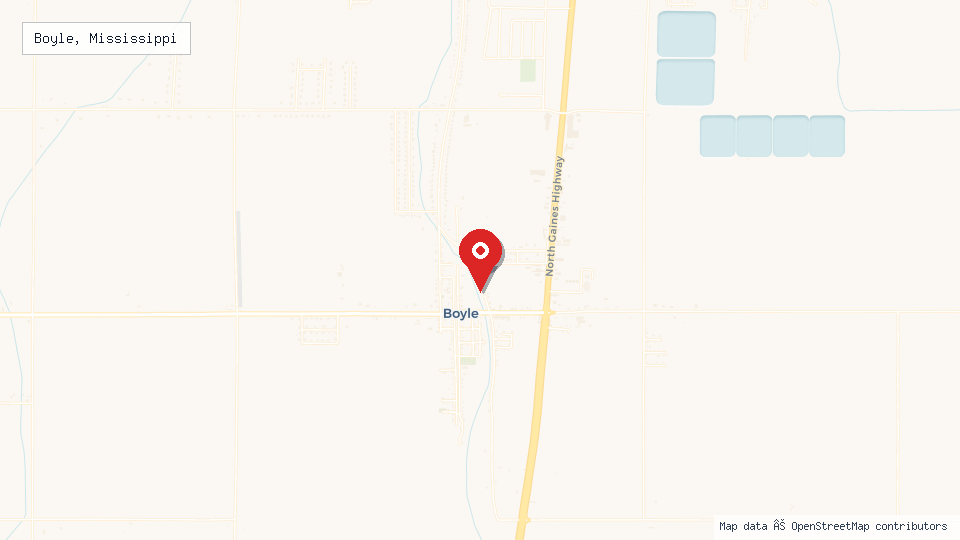 Street map of Boyle, Mississippi with location pin