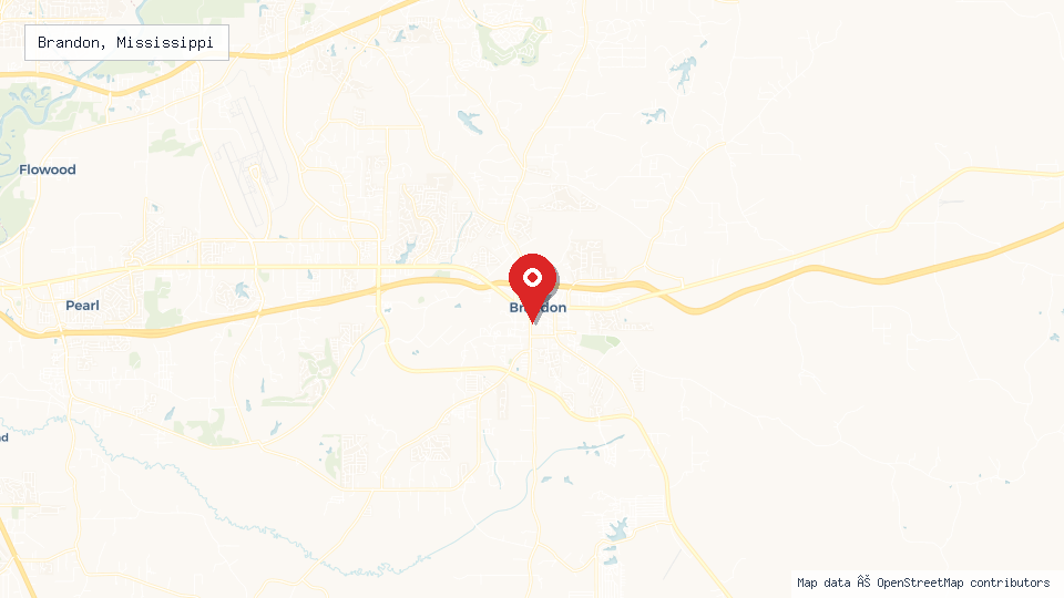 Street map of Brandon, Mississippi with location pin