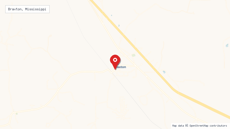 Street map of Braxton, Mississippi with location pin