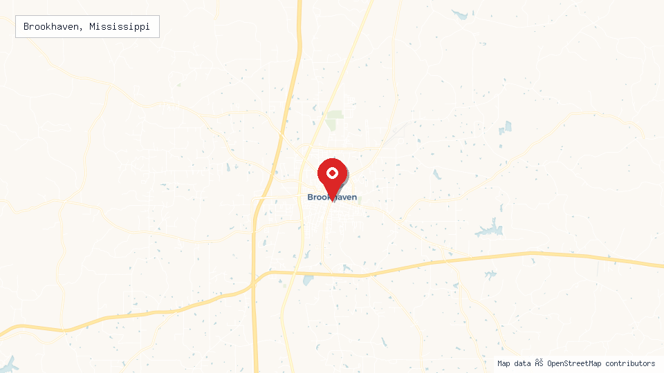 Street map of Brookhaven, Mississippi with location pin