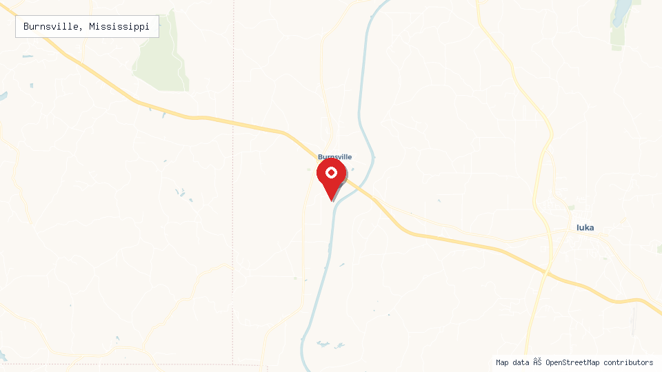 Street map of Burnsville, Mississippi with location pin