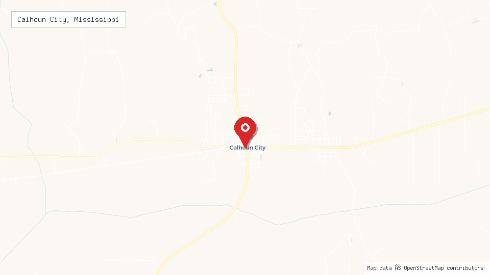 Street map of Calhoun City, Mississippi with location pin