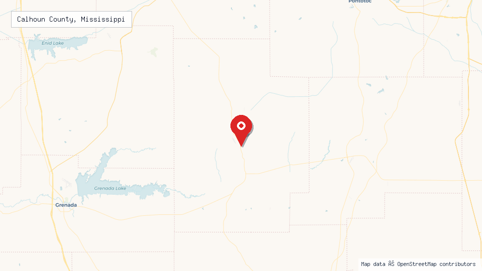 Street map of Calhoun County, Mississippi with location pin