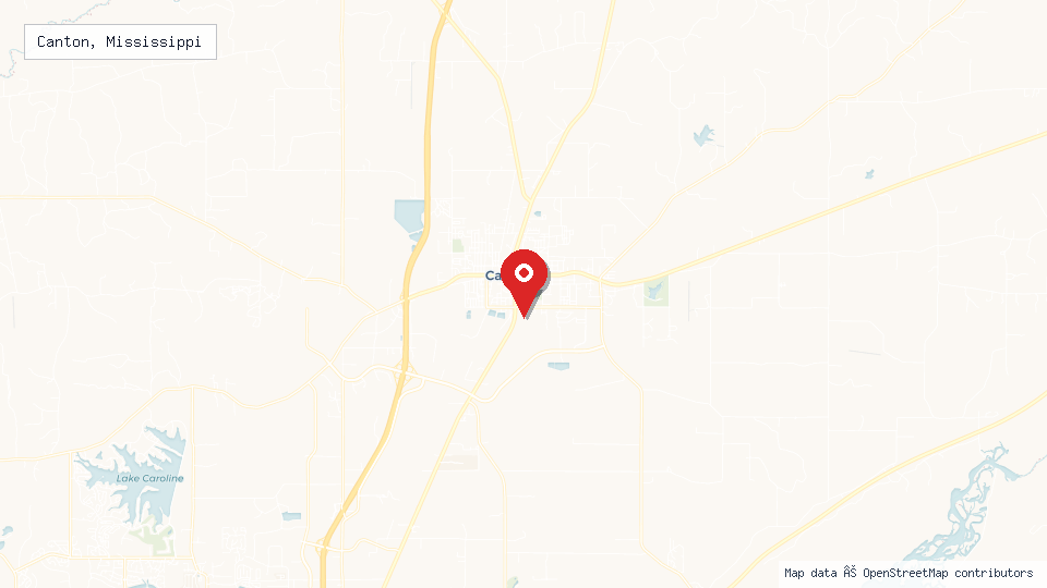 Street map of Canton, Mississippi with location pin