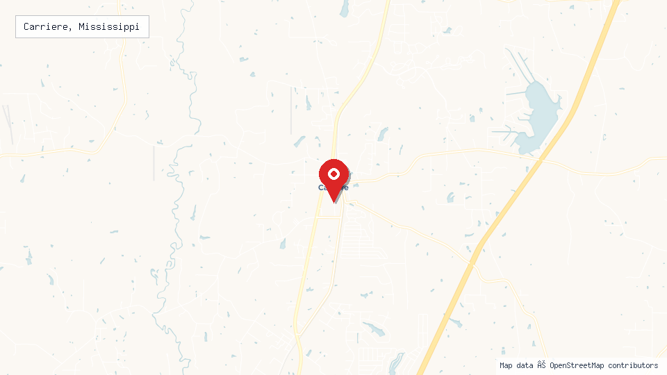Street map of Carriere, Mississippi with location pin