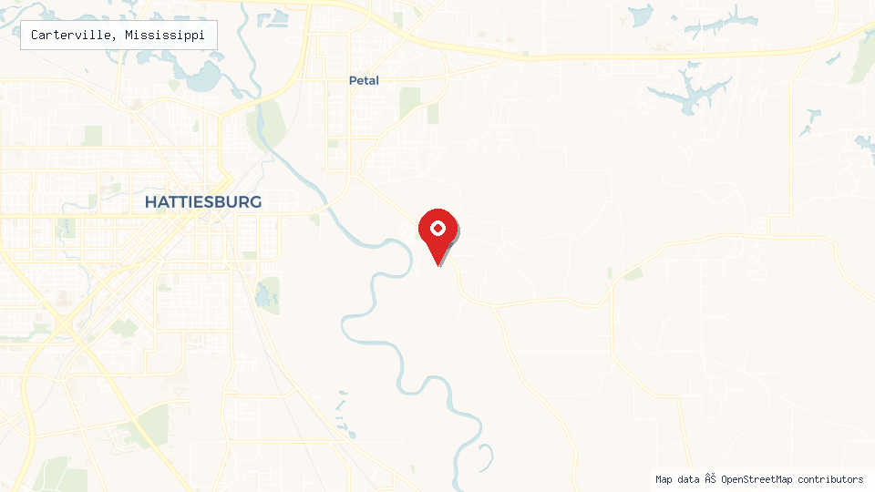 Street map of Carterville, Mississippi with location pin