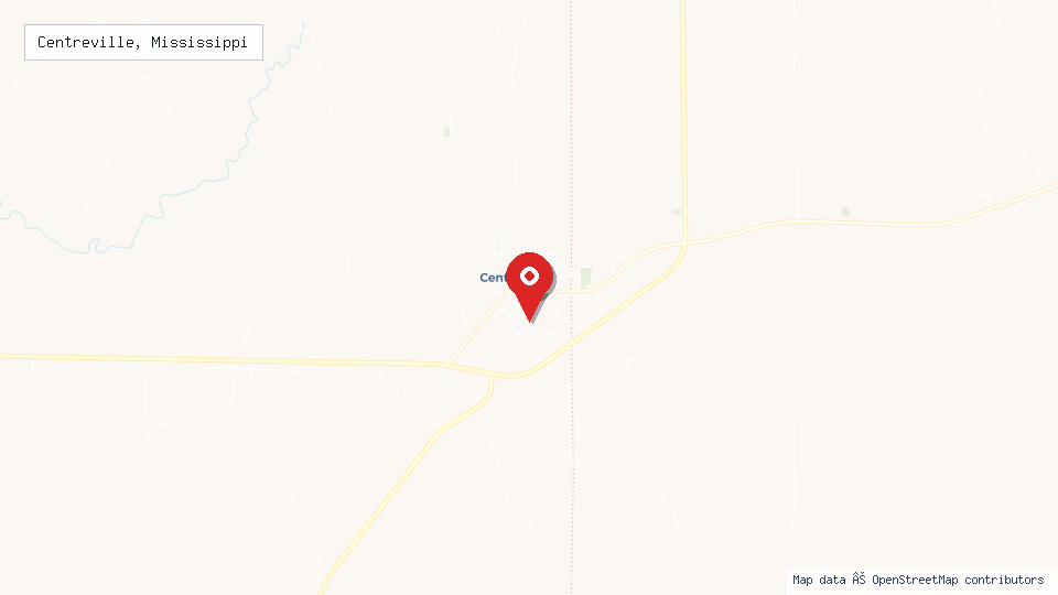 Street map of Centreville, Mississippi with location pin