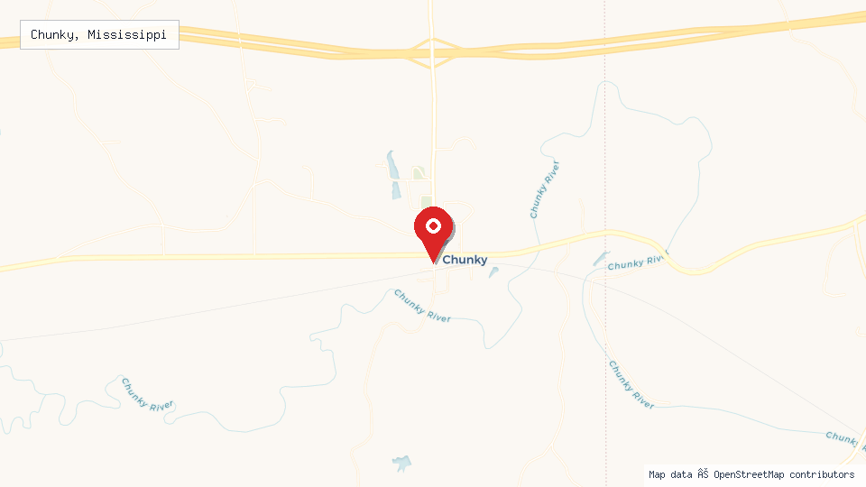 Street map of Chunky, Mississippi with location pin