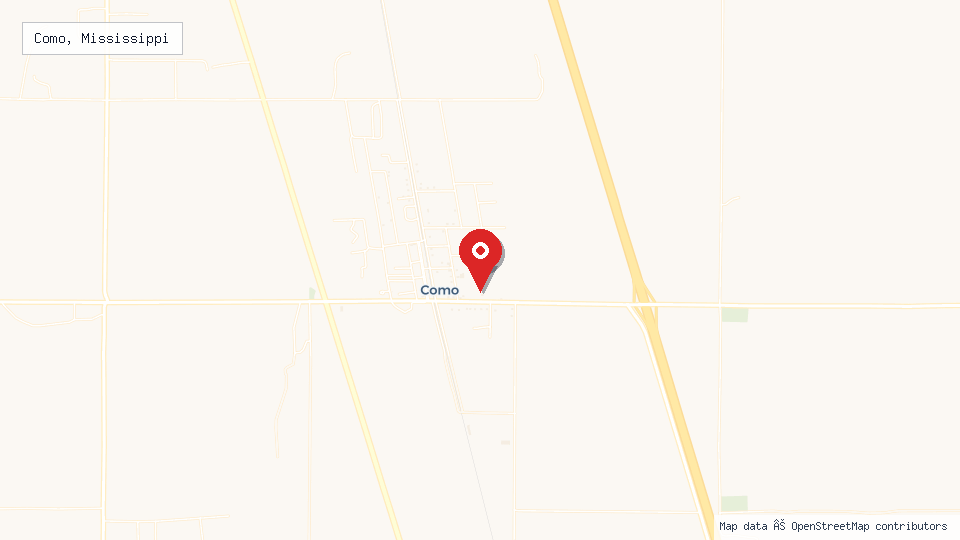 Street map of Como, Mississippi with location pin