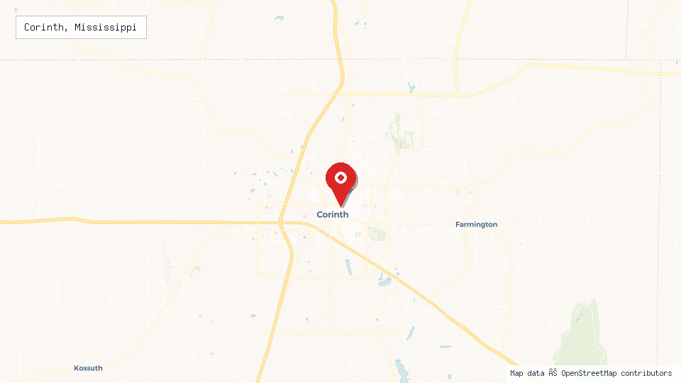 Street map of Corinth, Mississippi with location pin