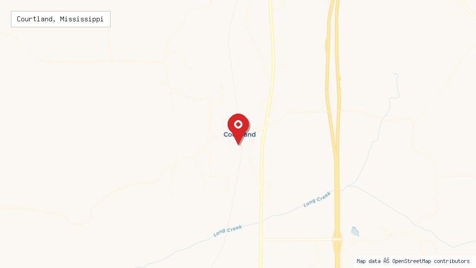 Street map of Courtland, Mississippi with location pin