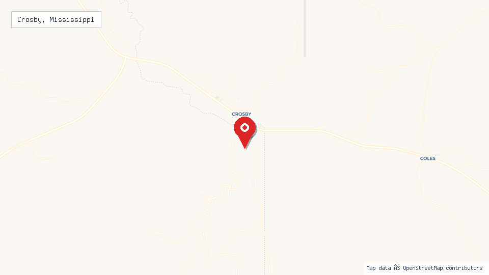 Street map of Crosby, Mississippi with location pin